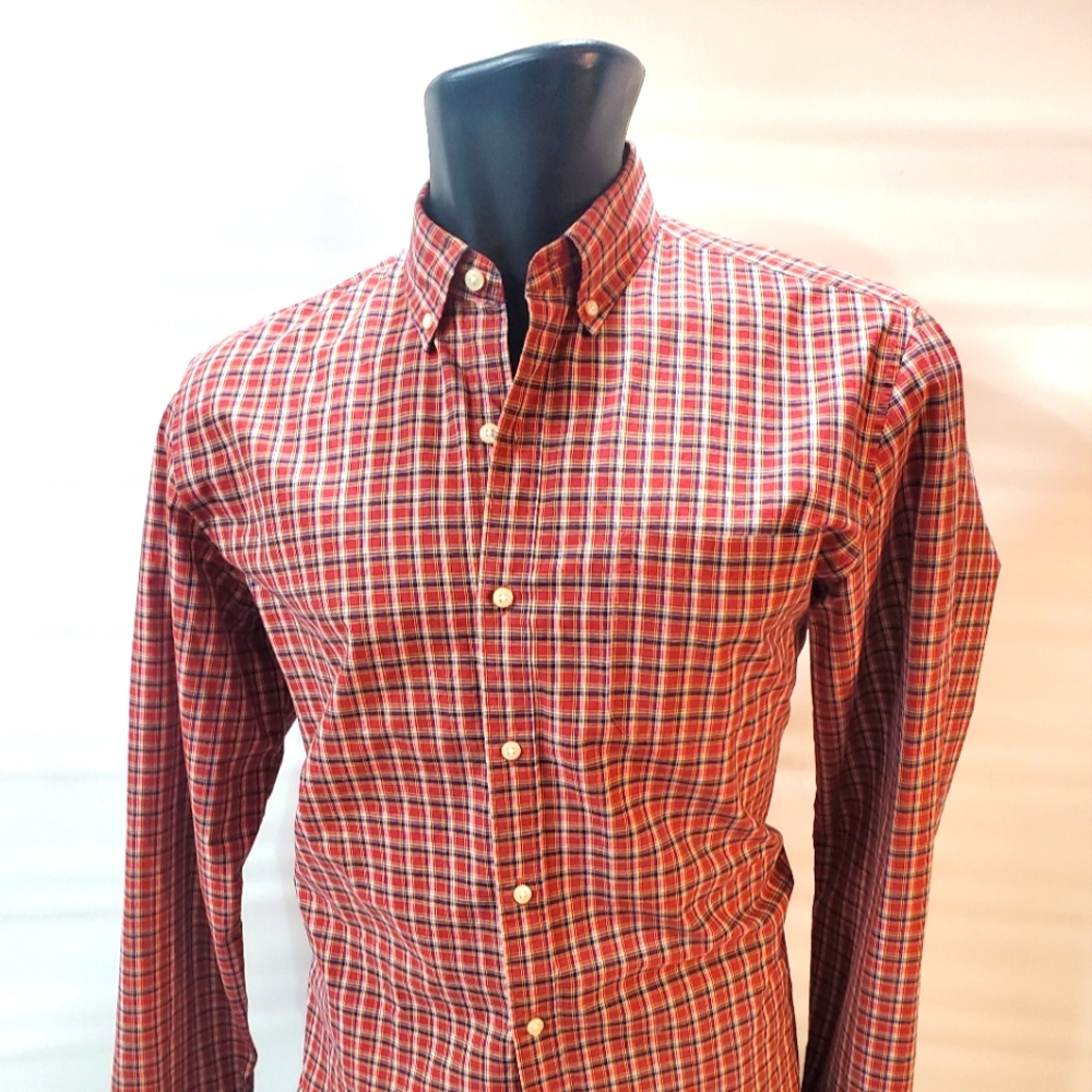 J. Crew Classic Fit Cotton Casual Shirt. Red, Blue, White, Yellow Plaid.  SMALL
